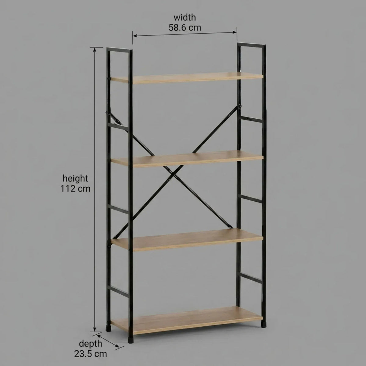 CARLA HOME 4 Tier Bookshelf - Industrial Display Shelf - Brown - Rustic - Steel - Living Room Office - Image 3