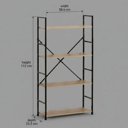 CARLA HOME 4 Tier Bookshelf - Industrial Display Shelf - Brown - Rustic - Steel - Living Room Office - Image 3