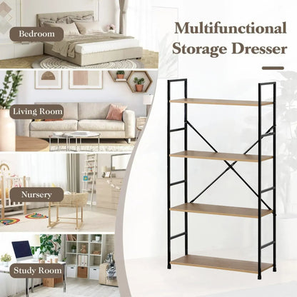 CARLA HOME 4 Tier Bookshelf - Industrial Display Shelf - Brown - Rustic - Steel - Living Room Office - Image 4