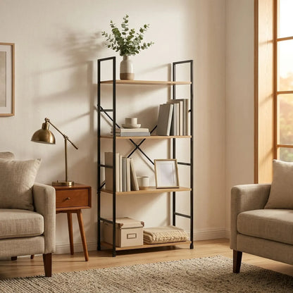 CARLA HOME 4 Tier Bookshelf - Industrial Display Shelf - Brown - Rustic - Steel - Living Room Office - Image 5