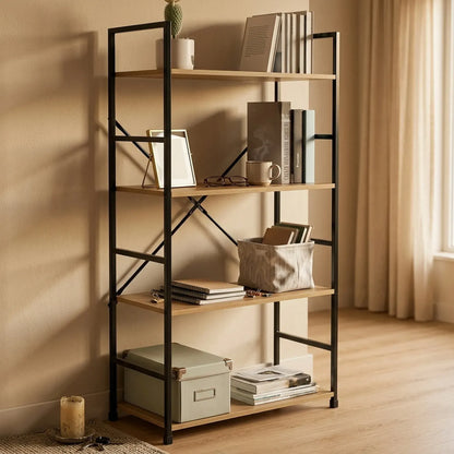 CARLA HOME 4 Tier Bookshelf - Industrial Display Shelf - Brown - Rustic - Steel - Living Room Office - Image 6