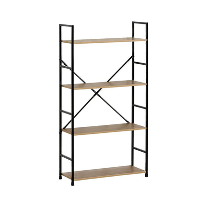 CARLA HOME 4 Tier Bookshelf - Industrial Display Shelf - Brown - Rustic - Steel - Living Room Office - Image 9