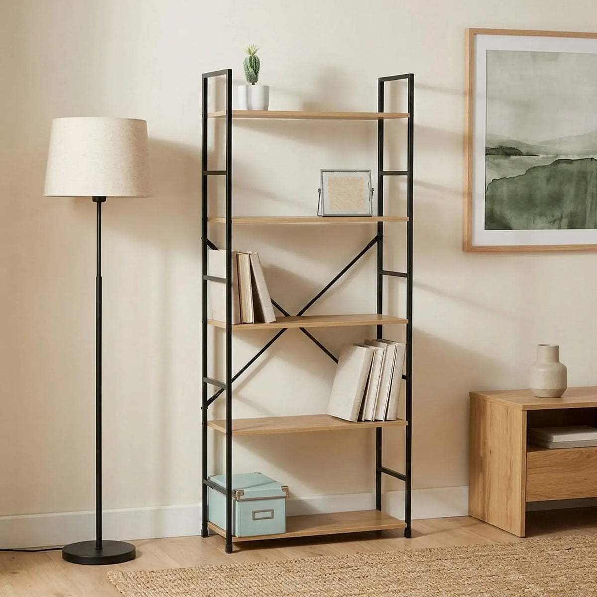CARLA HOME 5 Tier Bookshelf - Industrial Display Shelf - Brown - Rustic - Steel - Living Room Office - Image 7