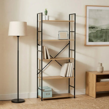 CARLA HOME 5 Tier Bookshelf - Industrial Display Shelf - Brown - Rustic - Steel - Living Room Office - Image 7