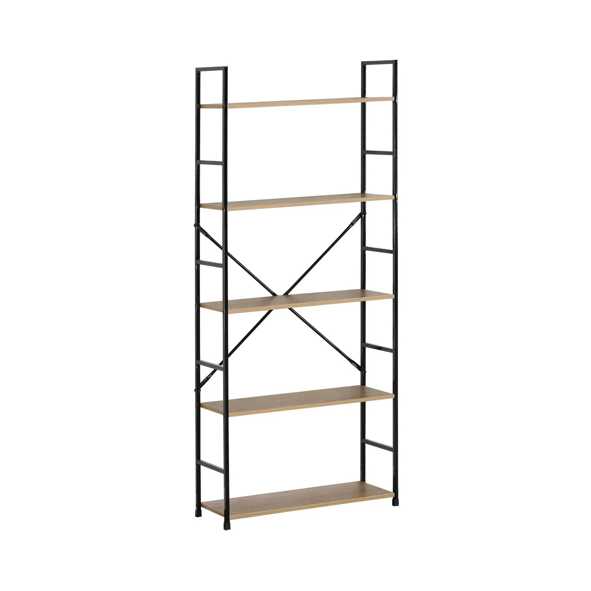 CARLA HOME 5 Tier Bookshelf - Industrial Display Shelf - Brown - Rustic - Steel - Living Room Office - Image 9