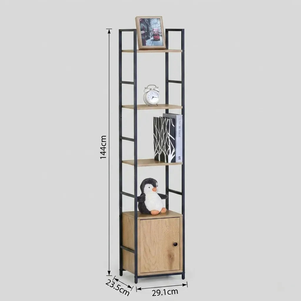 CARLA HOME 5 Tier Bookshelf with Cabinet - Brown - Storage Cabinet - Rustic - Steel - Image 3