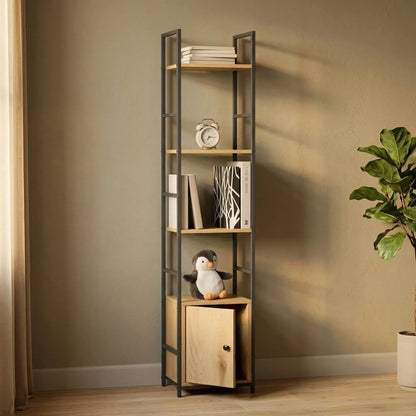 CARLA HOME 5 Tier Bookshelf with Cabinet - Brown - Storage Cabinet - Rustic - Steel - Image 5