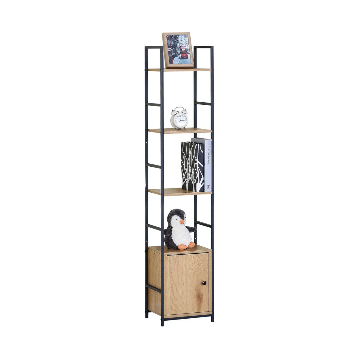 CARLA HOME 5 Tier Bookshelf with Cabinet - Brown - Storage Cabinet - Rustic - Steel - Image 9