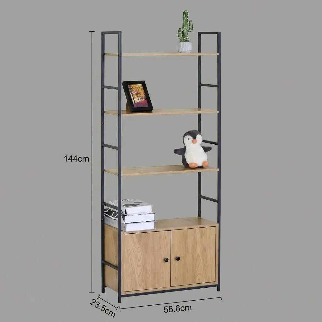 CARLA HOME Bookcase with Cabinet - 4 - Shelf Storage - Oak - Brown - Storage Cabinet - Image 3