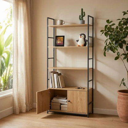 CARLA HOME Bookcase with Cabinet - 4 - Shelf Storage - Oak - Brown - Storage Cabinet - Image 5