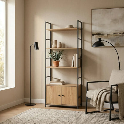 CARLA HOME Bookcase with Cabinet - 4 - Shelf Storage - Oak - Brown - Storage Cabinet - Image 6