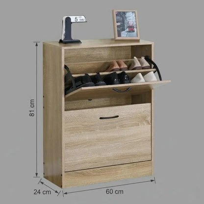 CARLA HOME 2 Flip Drawer Shoe Cabinet - Hidden Storage - Modern - Shoe Storage Cabinet - Oak - Image 3