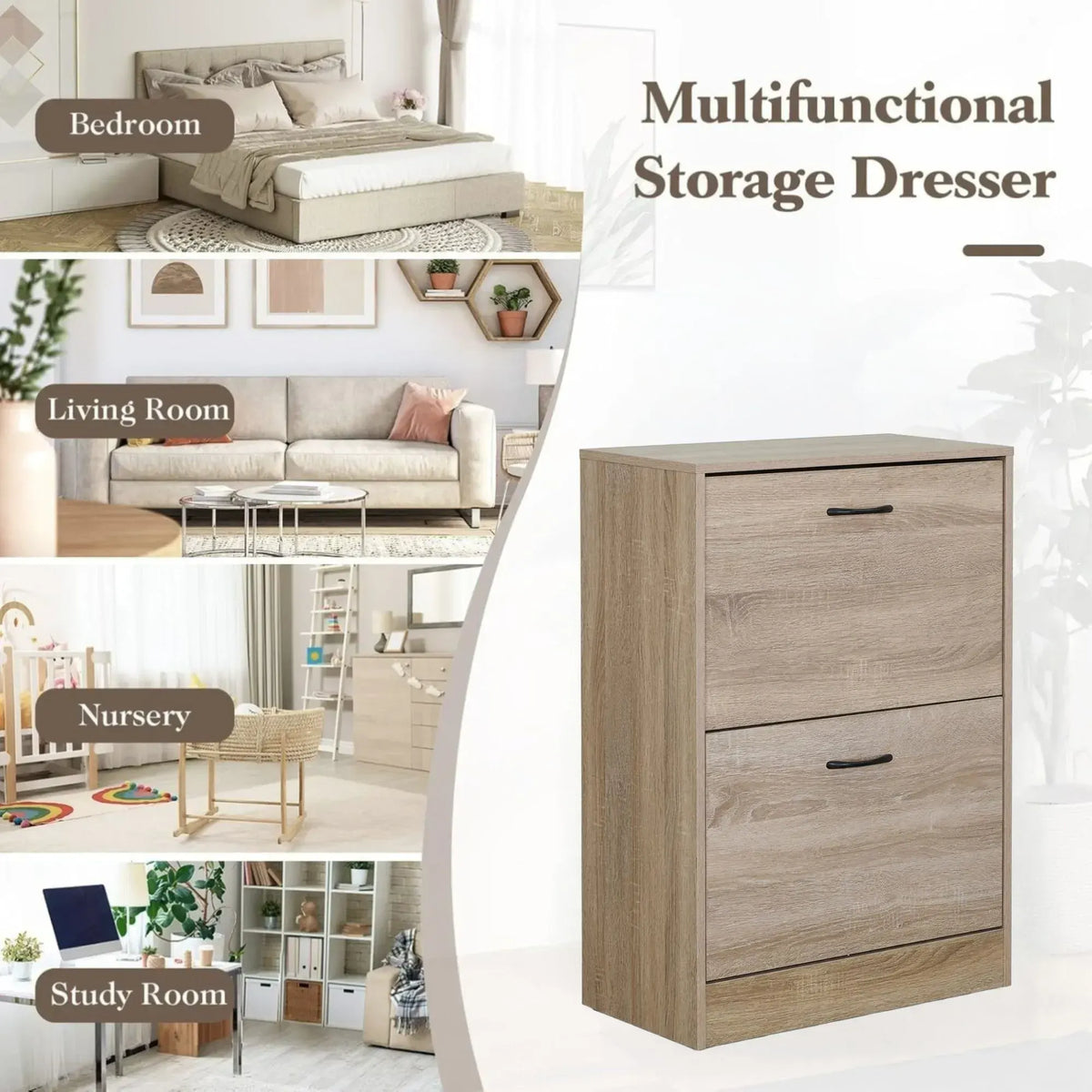 CARLA HOME 2 Flip Drawer Shoe Cabinet - Hidden Storage - Modern - Shoe Storage Cabinet - Oak - Image 4