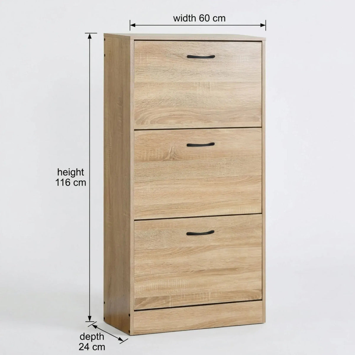 CARLA HOME 3 Flip Drawer Shoe Cabinet - Hidden Storage - Modern - Shoe Storage Cabinet - Oak - Image 3