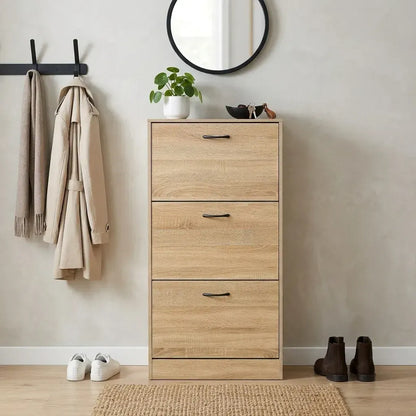 CARLA HOME 3 Flip Drawer Shoe Cabinet - Hidden Storage - Modern - Shoe Storage Cabinet - Oak - Image 5