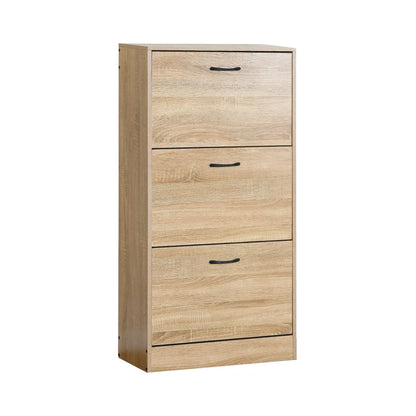 CARLA HOME 3 Flip Drawer Shoe Cabinet - Hidden Storage - Modern - Shoe Storage Cabinet - Oak - Image 9