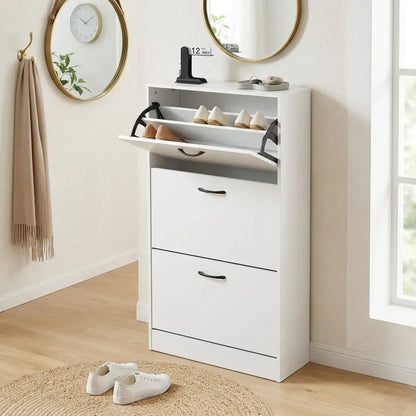 CARLA HOME 3 Flip Drawer Shoe Cabinet - Hidden Storage - Modern - Shoe Storage Cabinet - White - Image 2