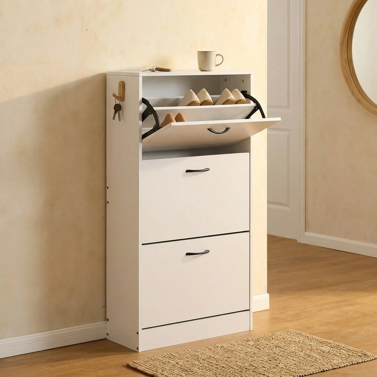 CARLA HOME 3 Flip Drawer Shoe Cabinet - Hidden Storage - Modern - Shoe Storage Cabinet - White - Image 5