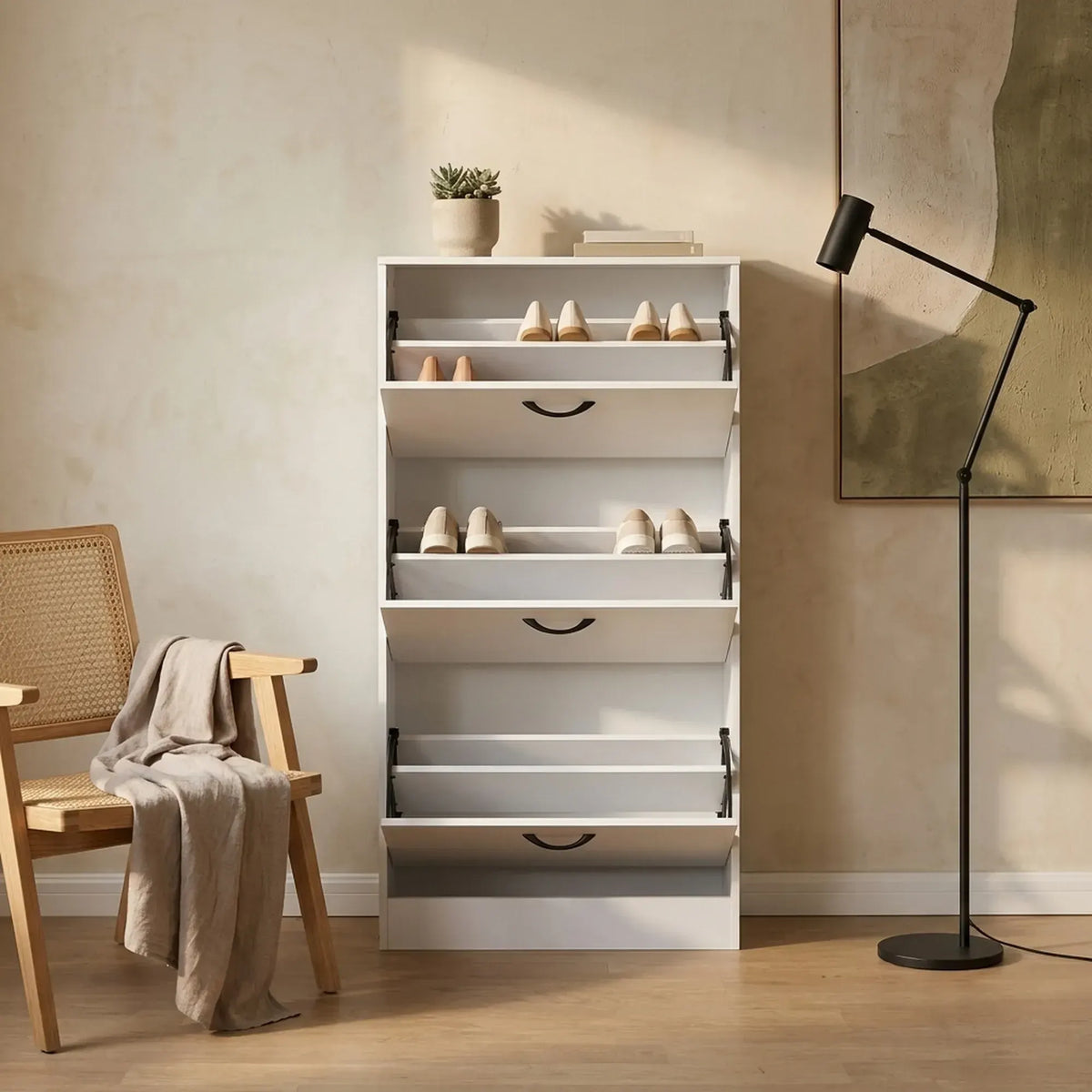 CARLA HOME 3 Flip Drawer Shoe Cabinet - Hidden Storage - Modern - Shoe Storage Cabinet - White - Image 6
