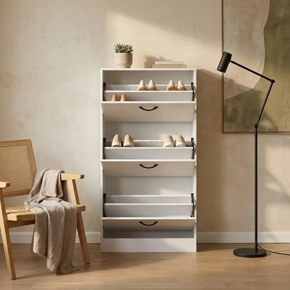 CARLA HOME 3 Flip Drawer Shoe Cabinet - Hidden Storage - Modern - Shoe Storage Cabinet - White - Image 6