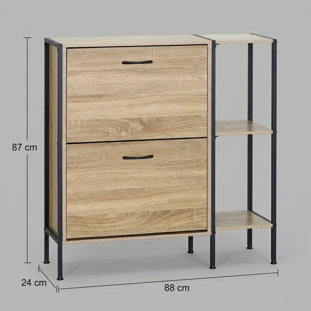 CARLA HOME 2 Flip Shoe Cabinet with Side Shelf - 88 cm Oak - Brown - Shoe Cabinet With Shelf - Image 3