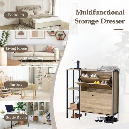 CARLA HOME 2 Flip Shoe Cabinet with Side Shelf - 88 cm Oak - Brown - Shoe Cabinet With Shelf - Image 5
