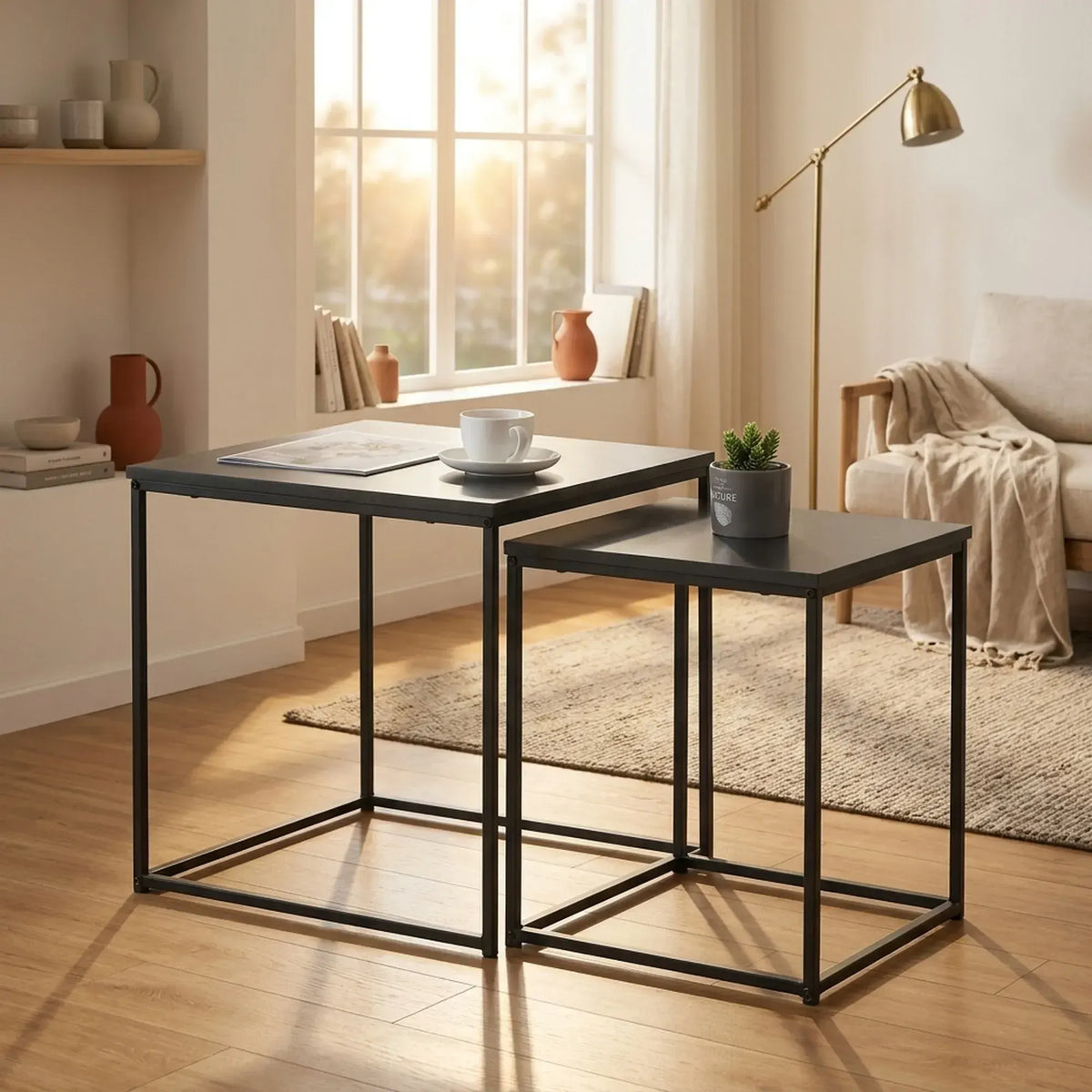 CARLA HOME Nesting Side Table Set of 2 - Black Steel Frame - Classic - Tables Living Room - Image 2