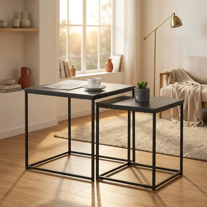 CARLA HOME Nesting Side Table Set of 2 - Black Steel Frame - Classic - Tables Living Room - Image 2