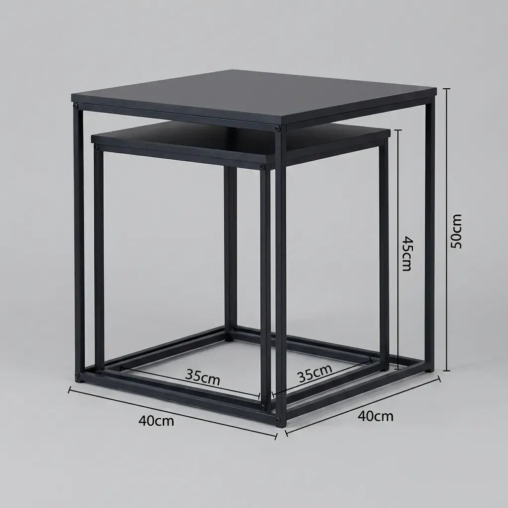 CARLA HOME Nesting Side Table Set of 2 - Black Steel Frame - Classic - Tables Living Room - Image 3
