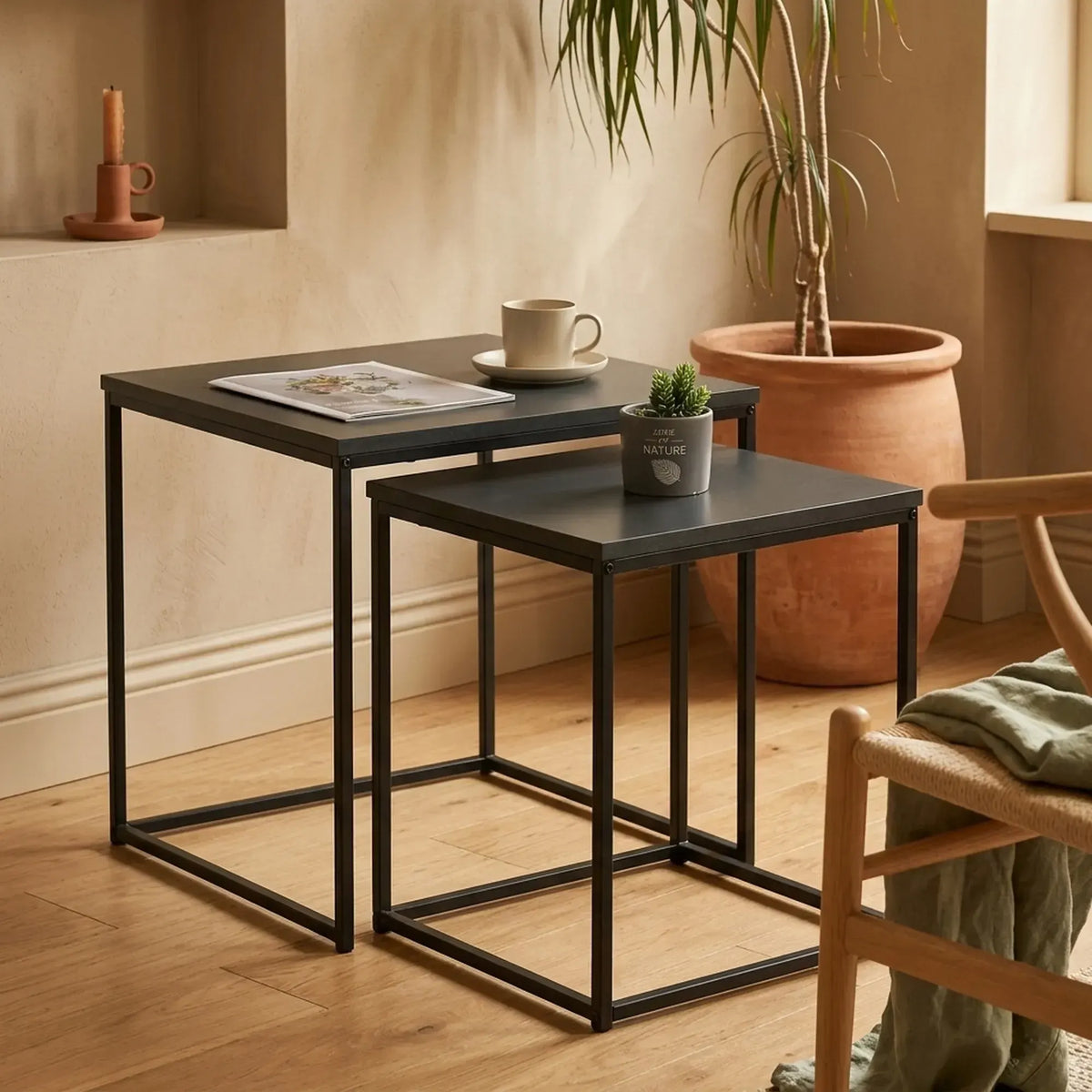 CARLA HOME Nesting Side Table Set of 2 - Black Steel Frame - Classic - Tables Living Room - Image 5