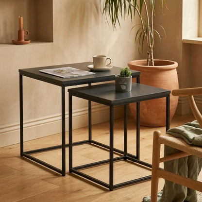 CARLA HOME Nesting Side Table Set of 2 - Black Steel Frame - Classic - Tables Living Room - Image 5
