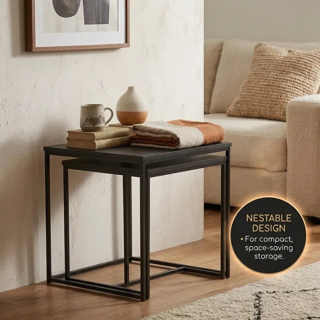 CARLA HOME Nesting Side Table Set of 2 - Black Steel Frame - Classic - Tables Living Room - Image 6