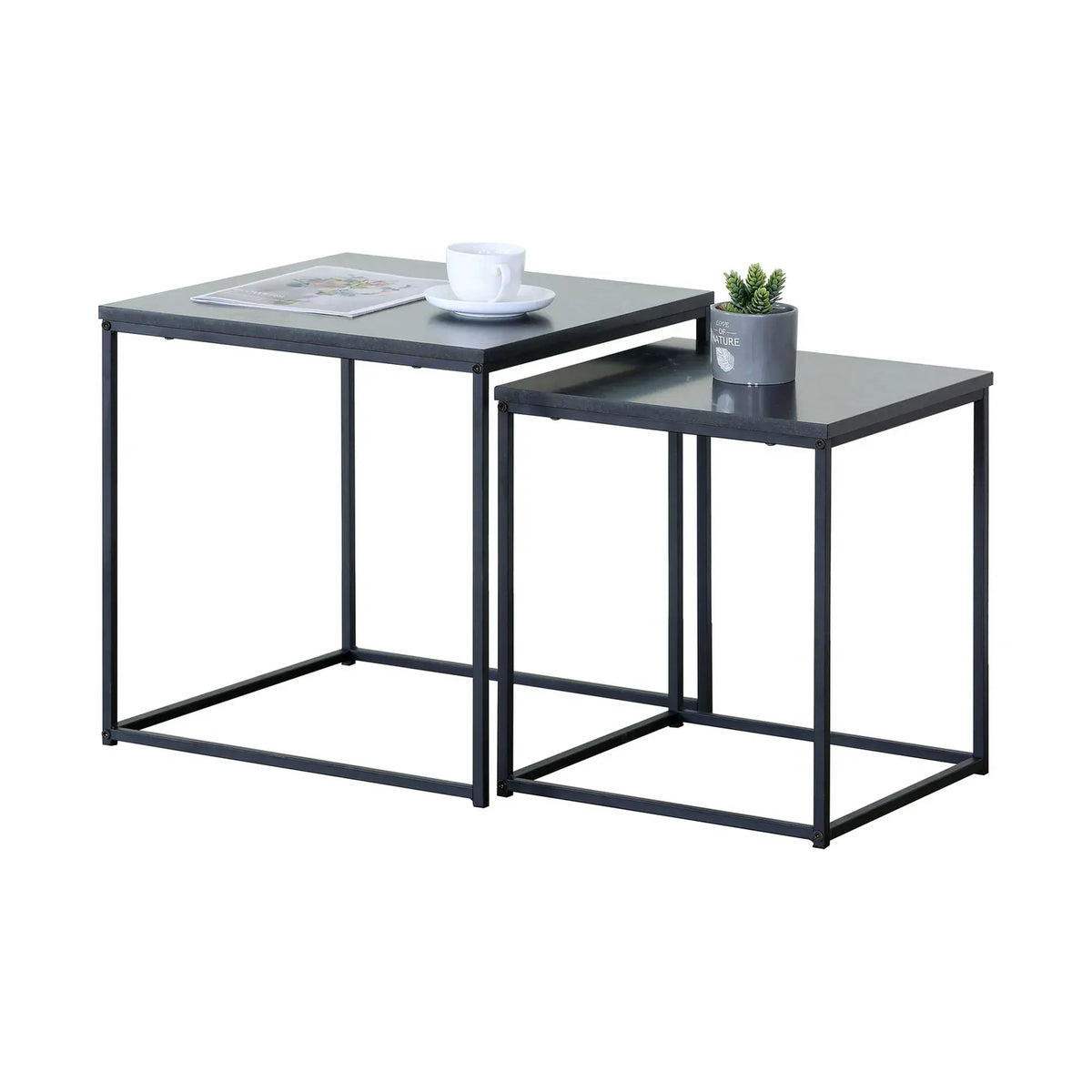 CARLA HOME Nesting Side Table Set of 2 - Black Steel Frame - Classic - Tables Living Room - Image 9