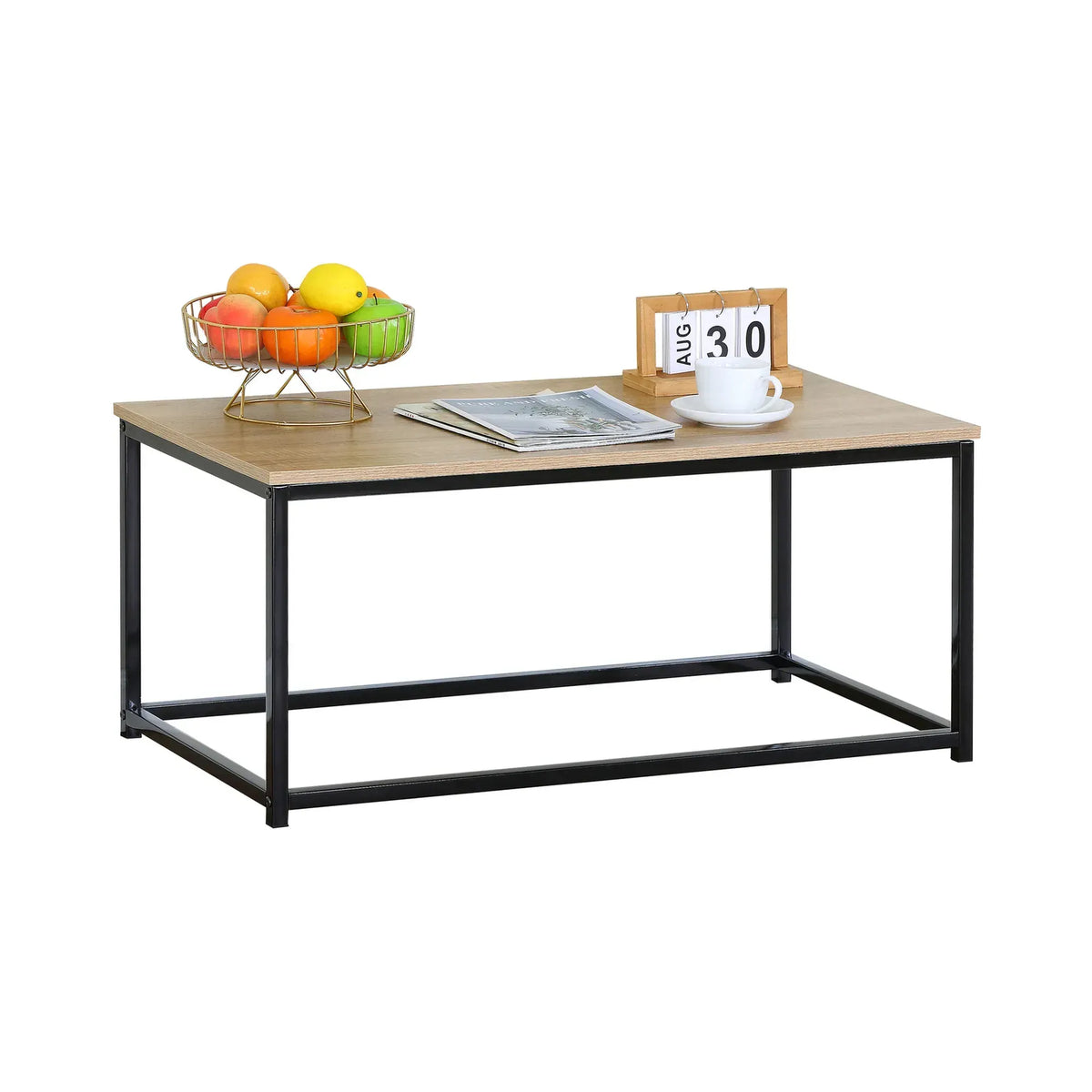 CARLA HOME Modern Rustic Coffee Table - Wood Top Metal Frame - Brown - Steel - Modern Coffee Table