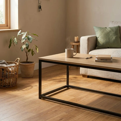 CARLA HOME Modern Rustic Coffee Table - Wood Top Metal Frame - Brown - Steel - Modern Coffee Table - Image 6