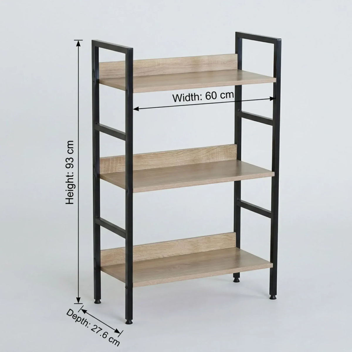 CARLA HOME 3 Tier Bookshelf - Wood Metal Display Shelf - Brown - Rustic - Steel - Living Room Office - Image 3