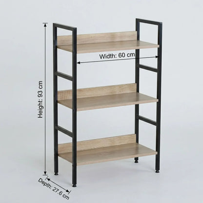 CARLA HOME 3 Tier Bookshelf - Wood Metal Display Shelf - Brown - Rustic - Steel - Living Room Office - Image 3