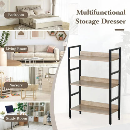 CARLA HOME 3 Tier Bookshelf - Wood Metal Display Shelf - Brown - Rustic - Steel - Living Room Office - Image 4