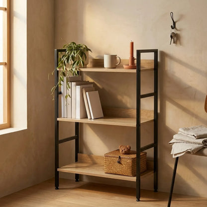 CARLA HOME 3 Tier Bookshelf - Wood Metal Display Shelf - Brown - Rustic - Steel - Living Room Office - Image 6