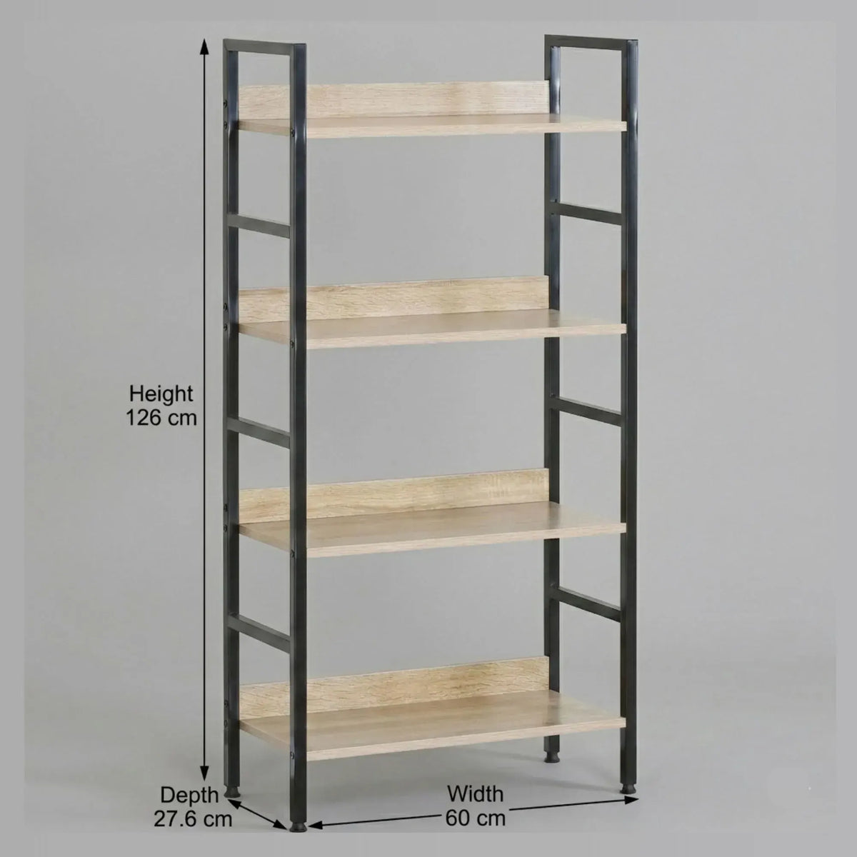 CARLA HOME 4 Tier Bookshelf - Wood Metal Display Shelf - Brown - Rustic - Steel - Living Room Office - Image 3