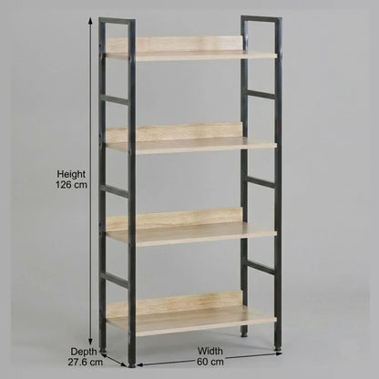 CARLA HOME 4 Tier Bookshelf - Wood Metal Display Shelf - Brown - Rustic - Steel - Living Room Office - Image 3