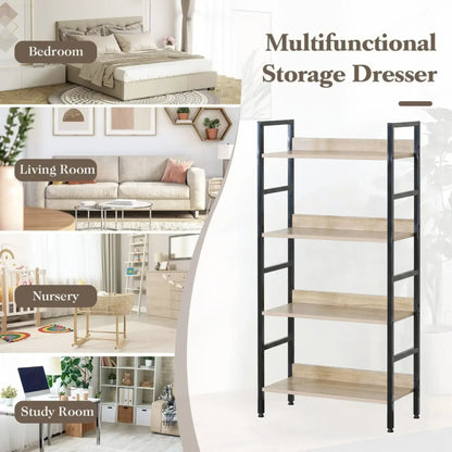 CARLA HOME 4 Tier Bookshelf - Wood Metal Display Shelf - Brown - Rustic - Steel - Living Room Office - Image 4