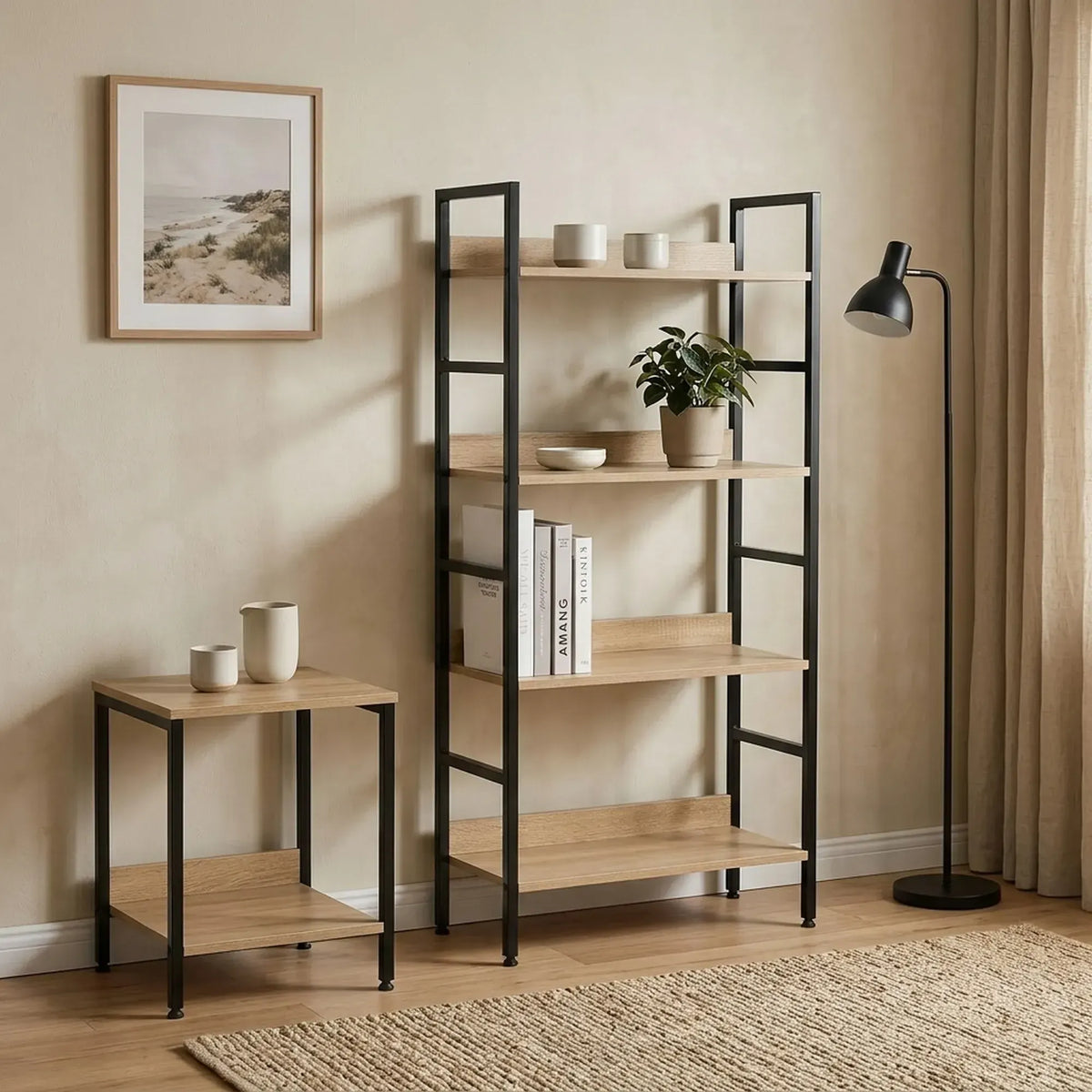 CARLA HOME 4 Tier Bookshelf - Wood Metal Display Shelf - Brown - Rustic - Steel - Living Room Office - Image 7