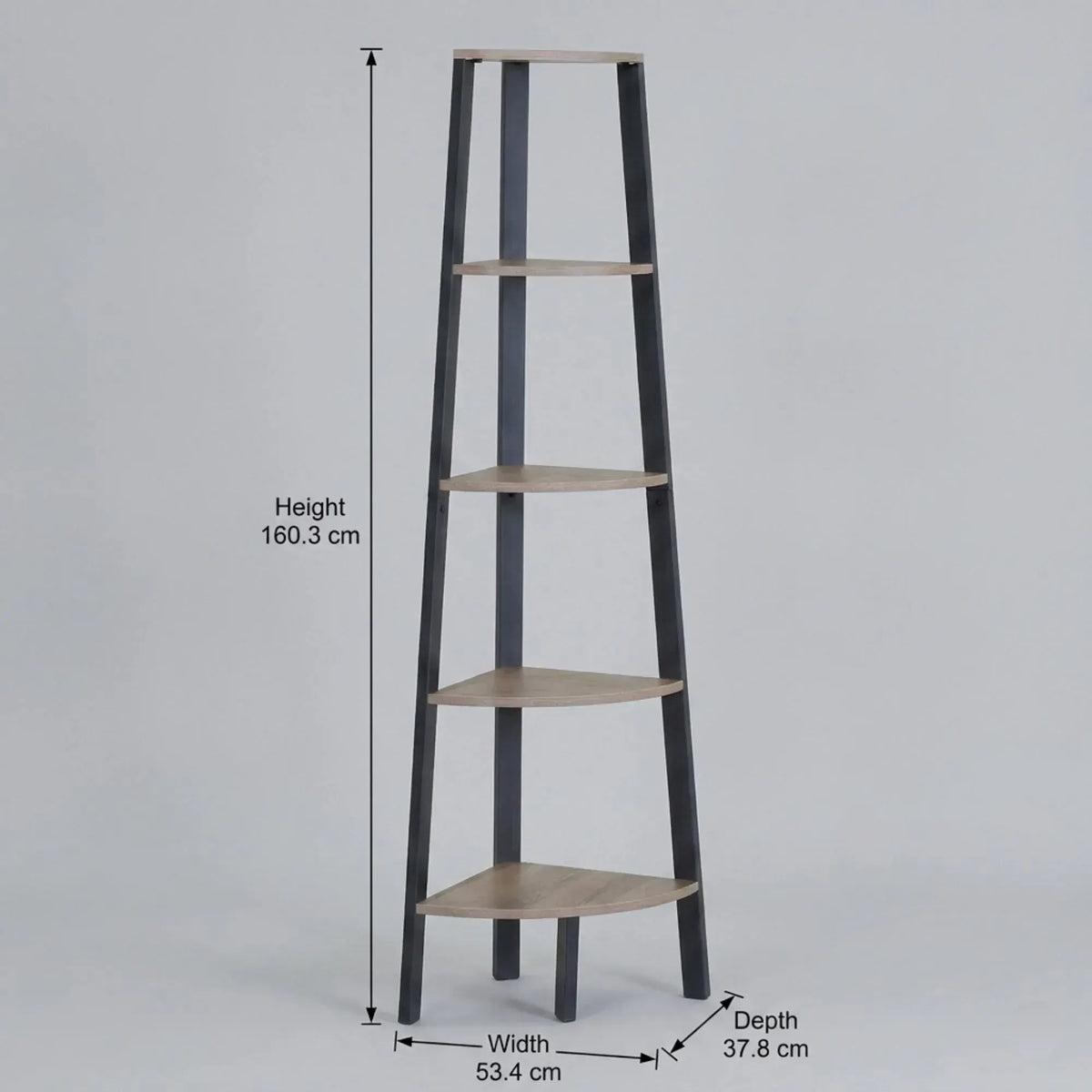 CARLA HOME 5 Tier Corner Shelf - Ladder Bookshelf - Metal Frame - Brown - Rustic - Image 3