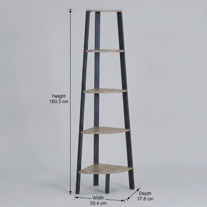 CARLA HOME 5 Tier Corner Shelf - Ladder Bookshelf - Metal Frame - Brown - Rustic - Image 3