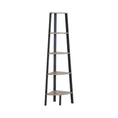 CARLA HOME 5 Tier Corner Shelf - Ladder Bookshelf - Metal Frame - Brown - Rustic - Image 8