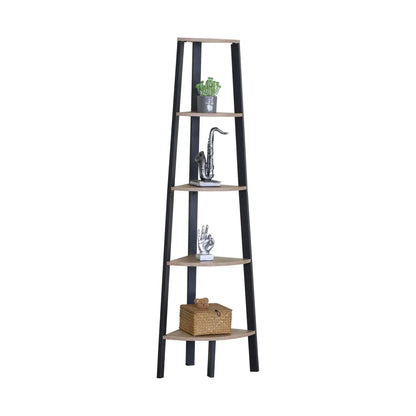 CARLA HOME 5 Tier Corner Shelf - Ladder Bookshelf - Metal Frame - Brown - Rustic - Image 9