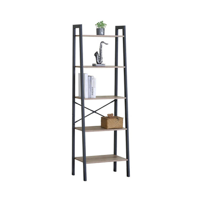 CARLA HOME 5 Tier Ladder Shelf - Wood Metal Display Bookcase - Brown - Rustic - Steel