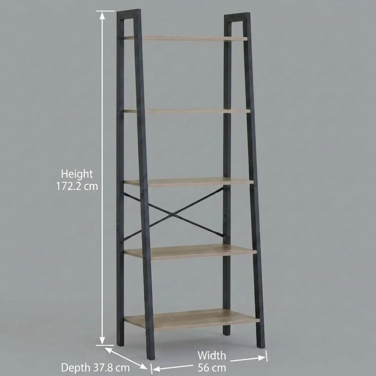 CARLA HOME 5 Tier Ladder Shelf - Wood Metal Display Bookcase - Brown - Rustic - Steel - Image 3
