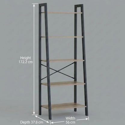 CARLA HOME 5 Tier Ladder Shelf - Wood Metal Display Bookcase - Brown - Rustic - Steel - Image 3
